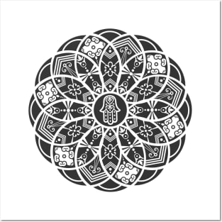 Ornamental Hamsa Mandala Grunge Posters and Art